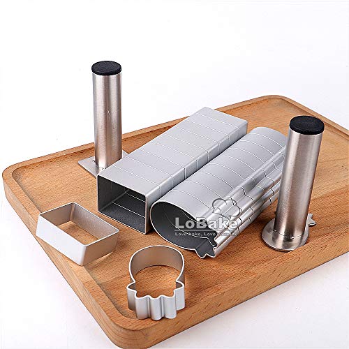 LoBake 2-Piece Pineapple & Rectangle Cookie Molds with Stainless Press, Aluminum Bakeware Kit
