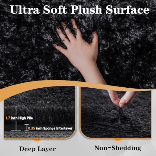 Zomfy Black 9'x12' Shag Area Rug for Living Room & Bedroom, Washable Plush Fuzzy Carpet