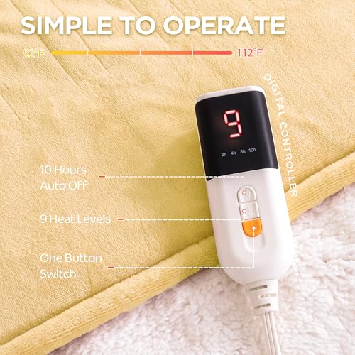 Templewet Twin Heated Blanket Yellow (Cheesy Yellow) – Soft Washable Electric Throw