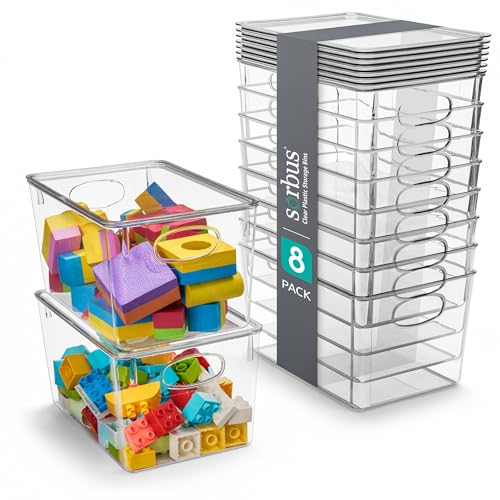 Sorbus Large 8-Pack Clear Toy Storage Bins with Lids - Stackable, Household Organization