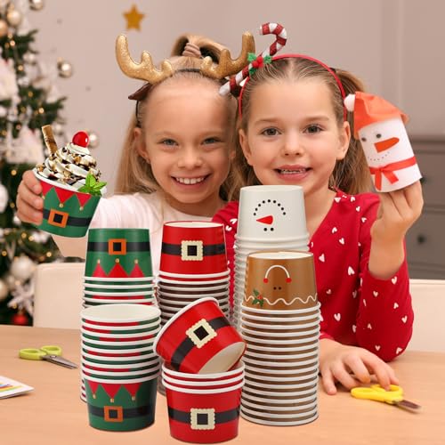 Bokon 100 Pack Christmas Paper Cups 9 oz Disposable Holiday Snack Bowls
