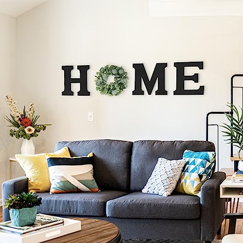 Pinkpum Wooden Home Sign with Eucalyptus Wreath - Black + Eucalyptus, 9.8L x 9.8W