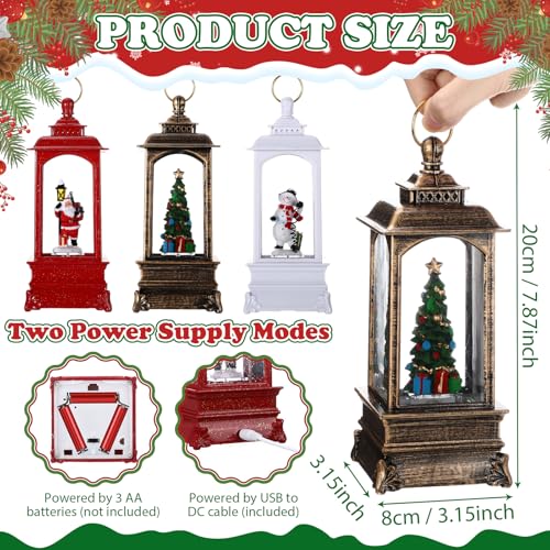 Christmas Snow Globe Lantern Set with Music & Lights - Holiday Decor, 3 Pack