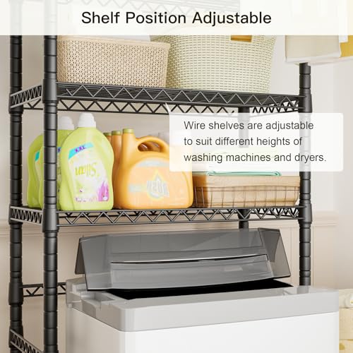 Ulif U11 Mini Black Laundry Shelving Unit with 3 Tiers & Hanging Rod