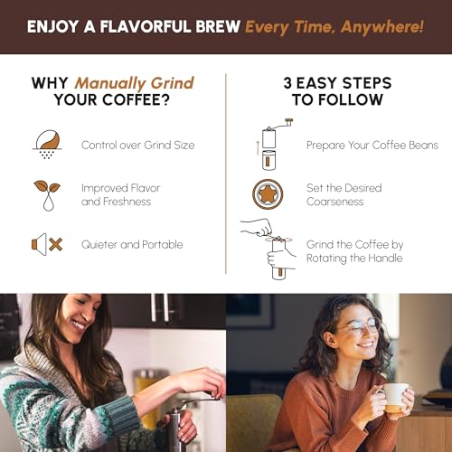 Manual Stainless Steel Coffee Grinder with 18 Adjustable Conical Burrs for Travel & Camping
