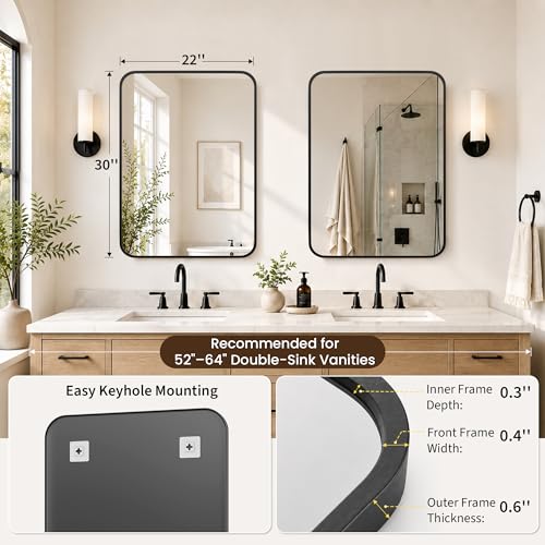 Matte Black 22x30 Inch Rounded Rectangle Vanity Mirror Set - 2 Pack - Variation of THIS listing: Matte Black / 22" × 30" / 2