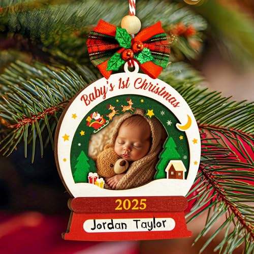 Personalized Babys First Christmas Ornament 2025 Girl Boy - Baby 1st Christmas Newborn Keepsake Photo Ideas, Baby Picture Frame Baby's First Xmas Ornament for Xmas Tree Decor