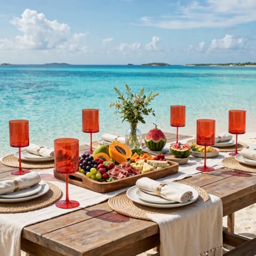 JLYLOL 48 Pcs Red Plastic Champagne Flutes 10 OZ Large Glasses