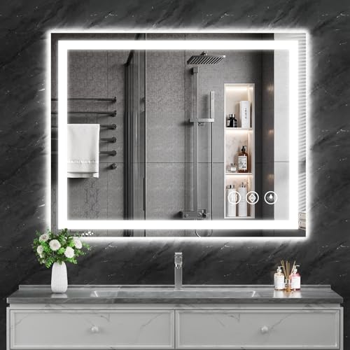 Koonmi 40x30 LED Bathroom Mirror with 3 Light Modes & Defogging