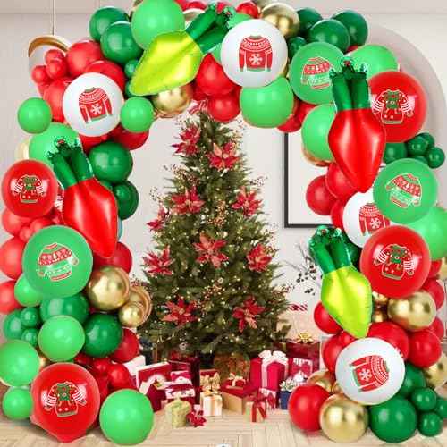 Christmas Ugly Sweater Party Decorations 114 Pcs Ugly Sweater theme Balloons Garland Arch Kit for Let's Get Ugly Party Christmas Ugly Sweater Theme Party Decorations