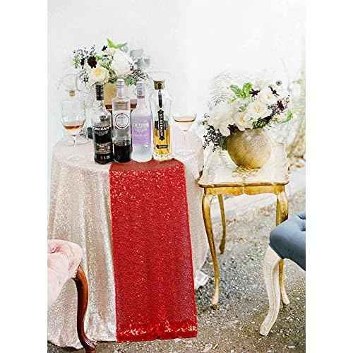ShinyBeauty Red Sequin Table Runner 14X108-Inch Red Table Runners for Party Glitter Table Cloth for Weddings Event Christmas Table Decor