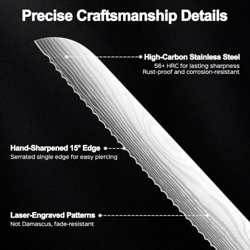 10 Inch Serrated Bread Knife - Sharp Slicing Tool for Homemade Bread & Pastries
