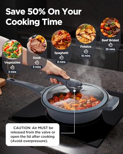 12-Inch Nonstick Deep Sauté Pan with Lid, 6 Quart Large Skillet