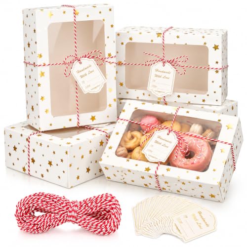 White & Gold 24 Pack Christmas Cookie Boxes with Window 9x6x3 Inches Bakery Gift Packaging