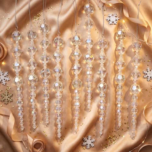 12 Pc Crystal Icicle Christmas Ornaments, Acrylic Bead Hanging Decor