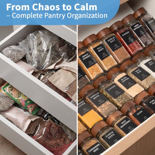 34pcs Glass Spice Jars with Labels - 4oz Seasoning Organizer Set - Black & Wooden Lids