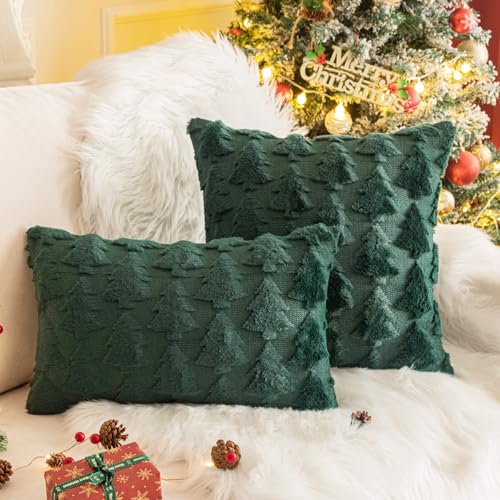 AQOTHES Set of 2 Christmas Tree Green Throw Pillow Covers 24x24 - Holiday Home Decor