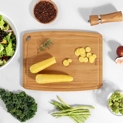 Carbonized Bamboo Cutting Board 15x11.4 Inches with Non-Slip Feet - Heat-Resistant Kitchen Chopping & Charcuterie Board