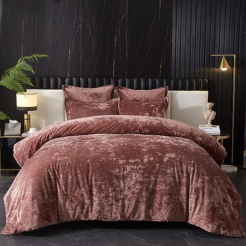 Ivellow Queen Size Blush Pink Crushed Velvet Comforter Set - 5 Pieces Bedding