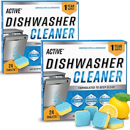 ACTIVE Dishwasher Cleaner Deodorizer Tablets 48 Pack - Deep Limescale & Odor Removal