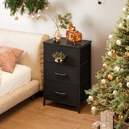 AODK Small Black Dresser with 3 Spacious Drawers for Bedroom & Nightstand
