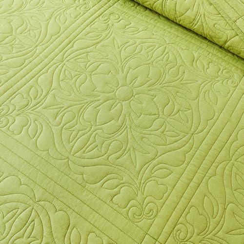 Olive Green 100% Cotton Quilt Set King Size 106x98 with 2 Shams