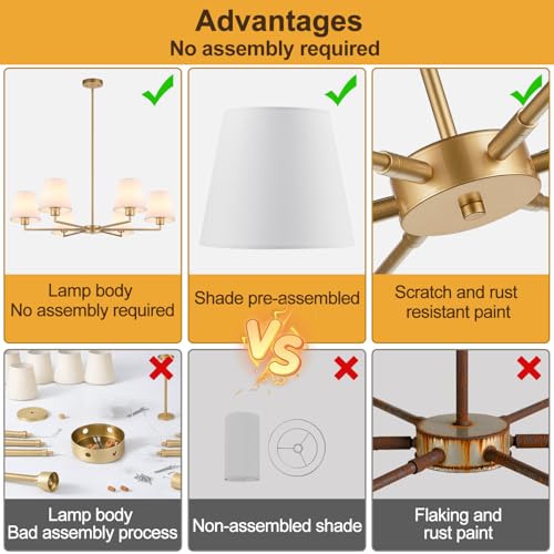 Lynnoland Brushed Gold & White Fabric Shade Chandeliers 36" No Assembly