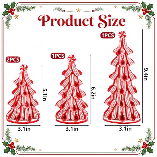 Multicolor 4 Pcs Christmas Ribbon Candy Table Trees with Lights