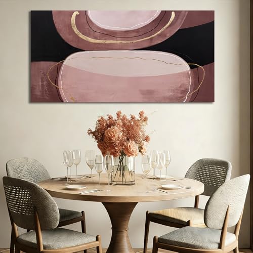 Modern Abstract Canvas Wall Art 24x48in Brown Black Gold – 48" L x 24" W, Ready to Hang