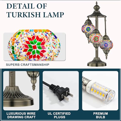 Marrakech 23" Turkish Mosaic Table Lamp with 3 Globes - Handmade, Multi-Color