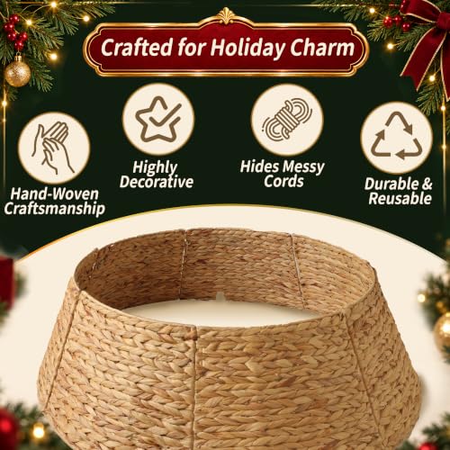 Christmas Tree Collar 30 Inch, Woven Stand Cover with Ruffle