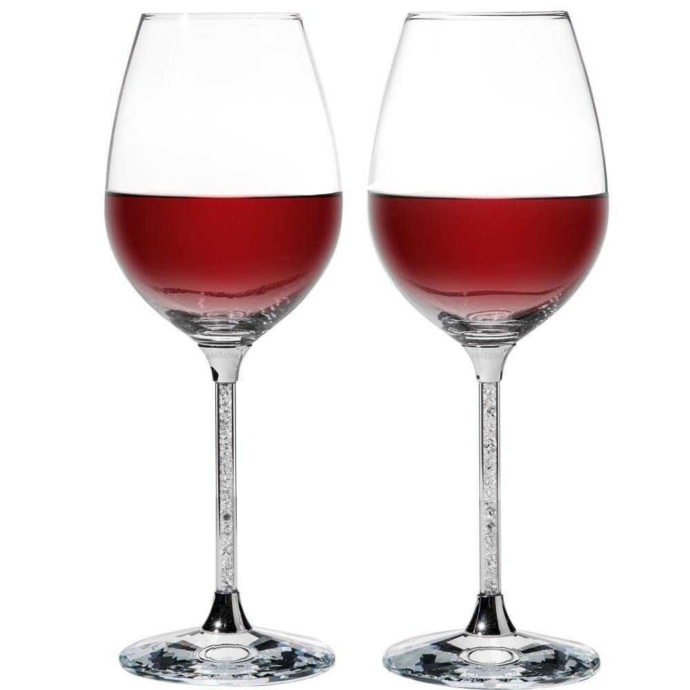 Matashi Crystal Wine Glasses Set of 2 (18.5 oz) - Clear Crystal Filled Stem, Luxury Decorative Wine Glass Gift Set for Wedding, Anniversary, Elegant Red & White Wine Glasses