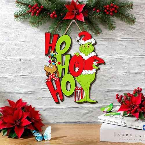 Christmas Wooden Wreaths for Front Door HoHoHo Navidad Winter Xmas Welcome Sign Decor Christmas Decorations for Home