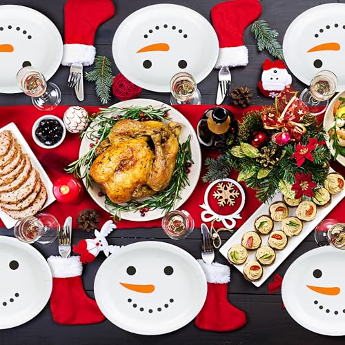 AimFun 50-Pack Snowman Christmas Oval Paper Plates 10x12in