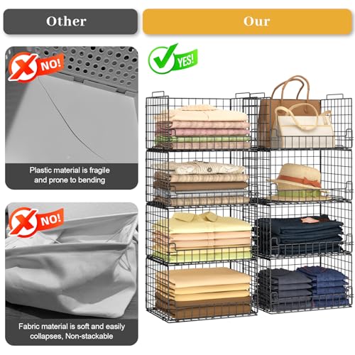 Black 4-Tier Stackable Closet Organizer Bins - Foldable Metal Storage Shelves