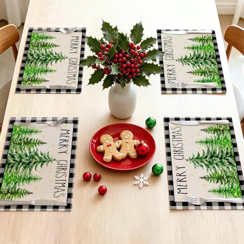 Black Buffalo Grid Christmas Placemats Set of 4 12x18 Inches Rectangular - Holiday Table Decor