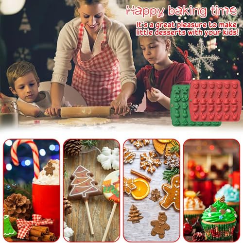 VICDUEKG Christmas Silicone Mold 2-Pack - Gingerbread Man, Tree, Snowman, Socks, Candy & More