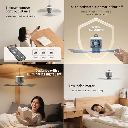 Portable Ceiling Fan with Light and 12000mAh Battery - Wireless Camping Fan