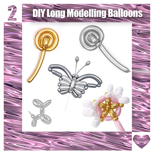 Gold Metallic Chrome Long Balloons, 50pcs Gold 260 Balloons for Balloon Animals, Thickened Skinny Twisting Balloons for Christmas, Halloween, Birthday, Wedding Party Decor