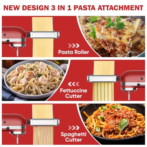 GVODE 3-in-1 Pasta Maker Attachment for KitchenAid Stand Mixers - Metallic Silver