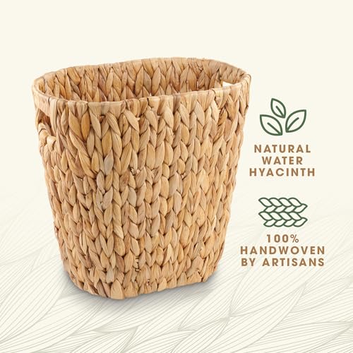 2-Pack 3 Gallon Wicker Trash Cans - Natural Water Hyacinth Waste Baskets for Bathroom, Bedroom, Office