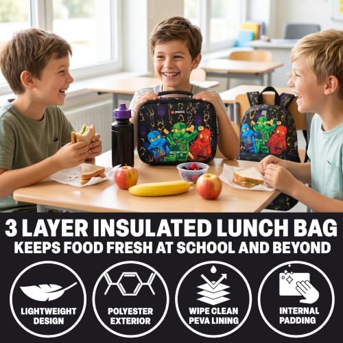 Get Trend Lego Ninjago Boys Backpack 4-Piece Set with Lunch Bag & Water Bottle - Multi