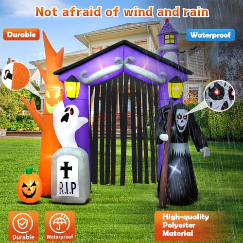 KOOY 9FT Haunted House Castle Archway Inflatable with LED Lights Halloween Decor