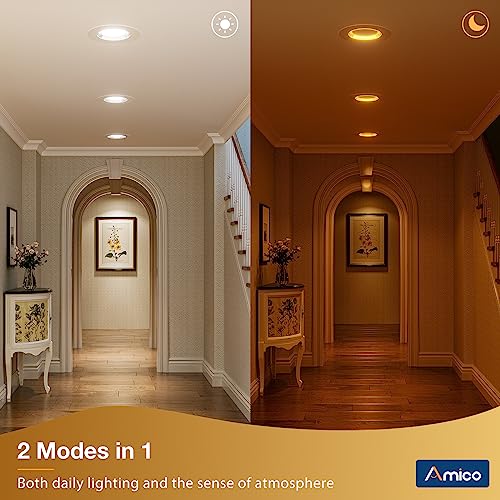 Amico 12 Pack 6-Inch 5CCT LED Recessed Downlights with Night Light - Adjustable Color