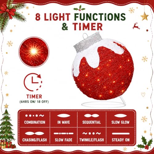 Red & Green 2-Pack Lighted Outdoor Christmas Ornaments with 160 LED Lights & 8 Modes