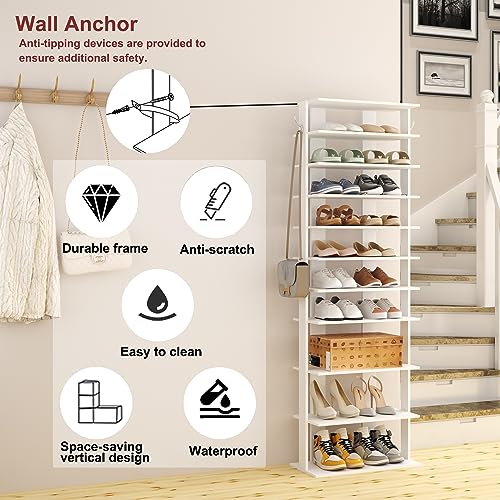 HOMEFORT 10-Tier Corner Shoe Rack White 20.47 x 11.02 x 62.2 inches Slim Shoe Organizer for Entryway and Closet
