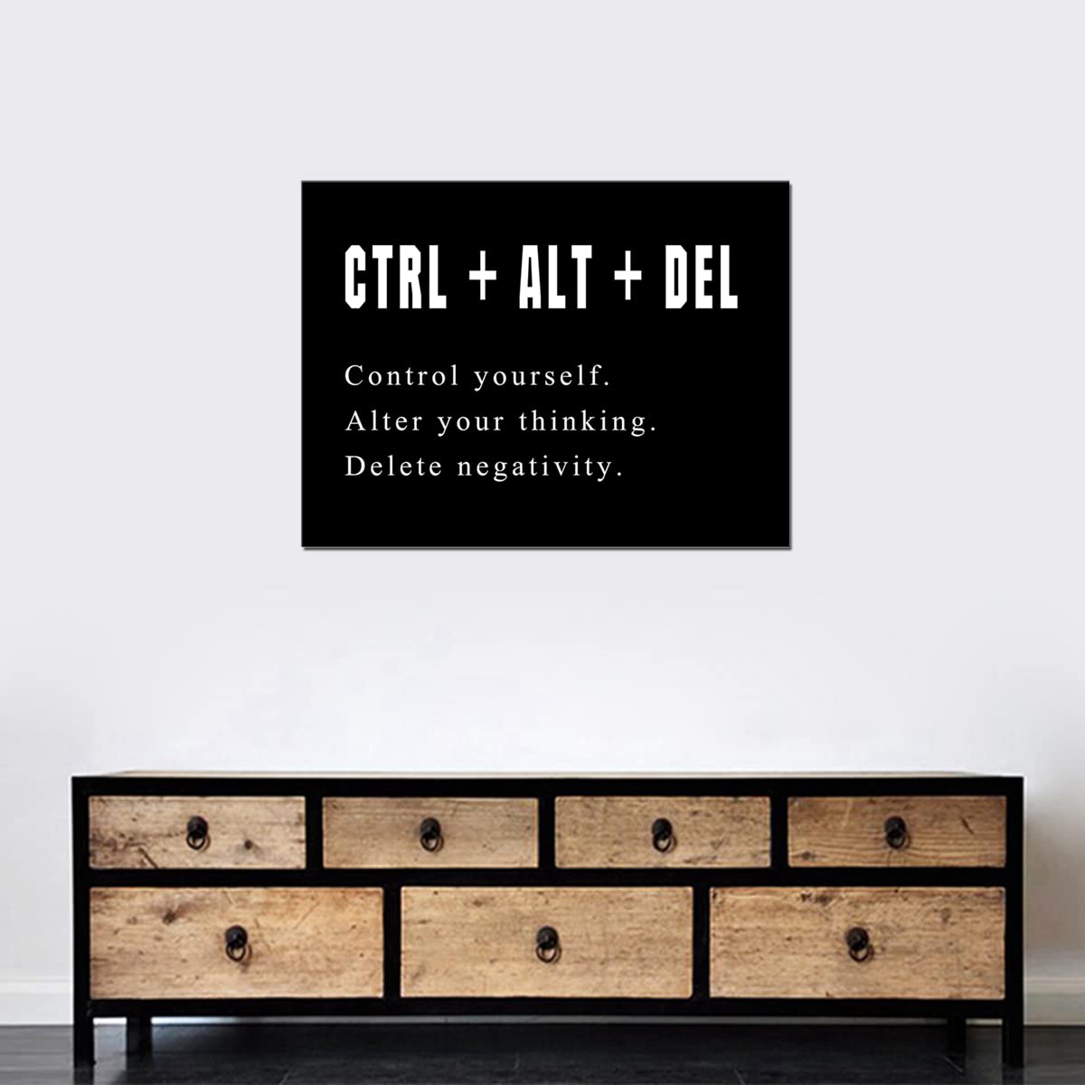 Large Black Motivational Wall Art Artwork Motto Control Alt Delete Office Positive Quotes Canvas Print Inspirational for Office Living Room Home Decor Framed 20x28inch