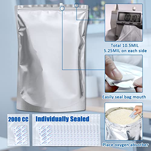15 Pack 5 Gallon Mylar Food Storage Bags with Oxygen Absorbers - Heavy Duty, Reusable, Sealable
