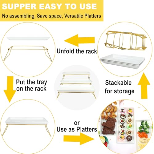 White 3-Tier Serving Tray Stand - Extra Large Buffet Platters for Parties