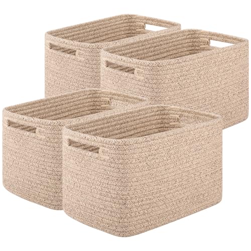 OIASKET 4-Pack Natural Cotton Rope Storage Baskets for Toys Clothes & More, Brown, 13''Lx9''Wx7.8''H
